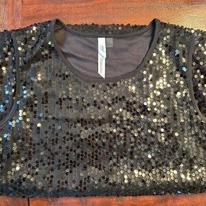 NY Collection Black Sequin Tank Top